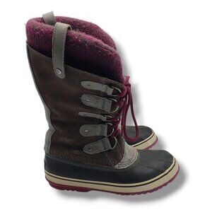 Sorel Joan of Arctic Knit Boot Womens 9.5‎ Grey Waterproof Suede Wool NL2084-051